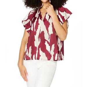 NEW STEWART SIMMONS abstract cap sleeve blouse in maroon and grey